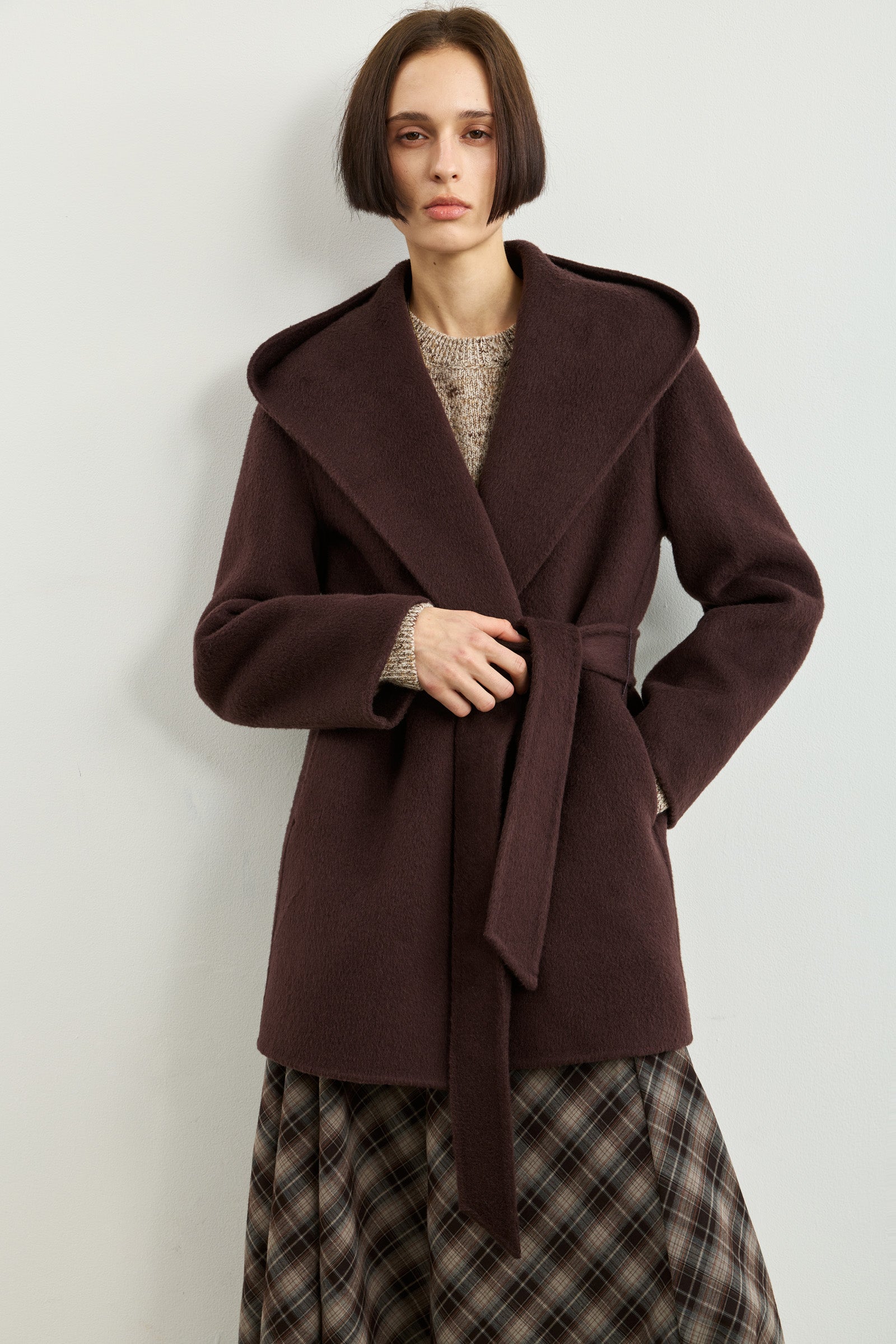 LILY Hooded Double-Faced Wool-Blend Short Coat, view 2