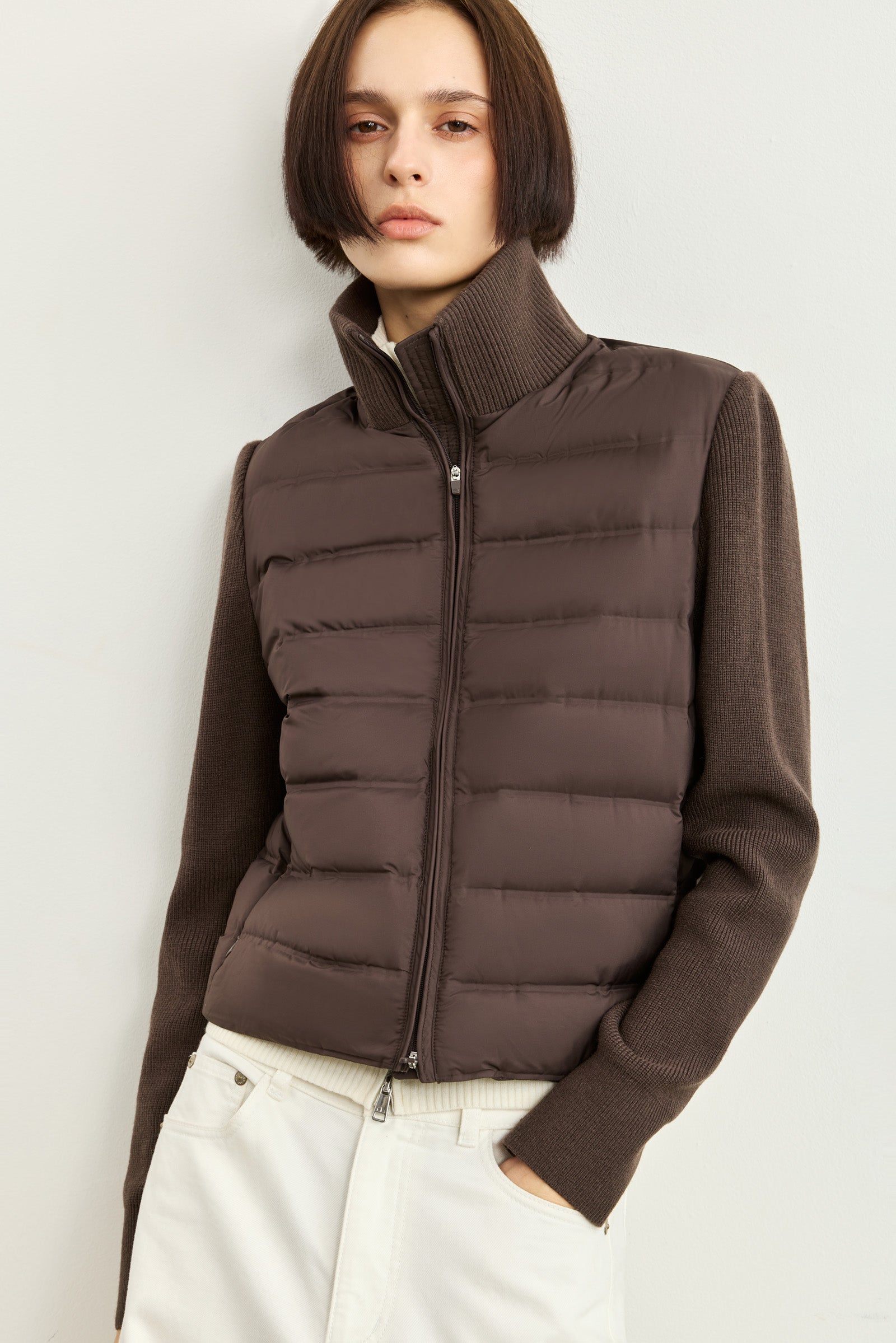 LILY Knit-Panel Lightweight Down Jacket, view 2