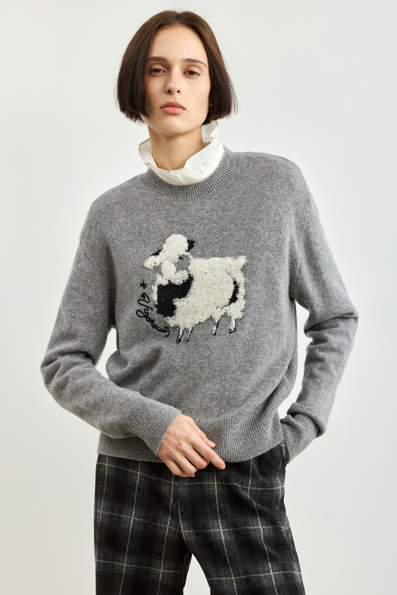 LILY Lamb-Embroidered Wool Crewneck Sweater by LILY STUDIO