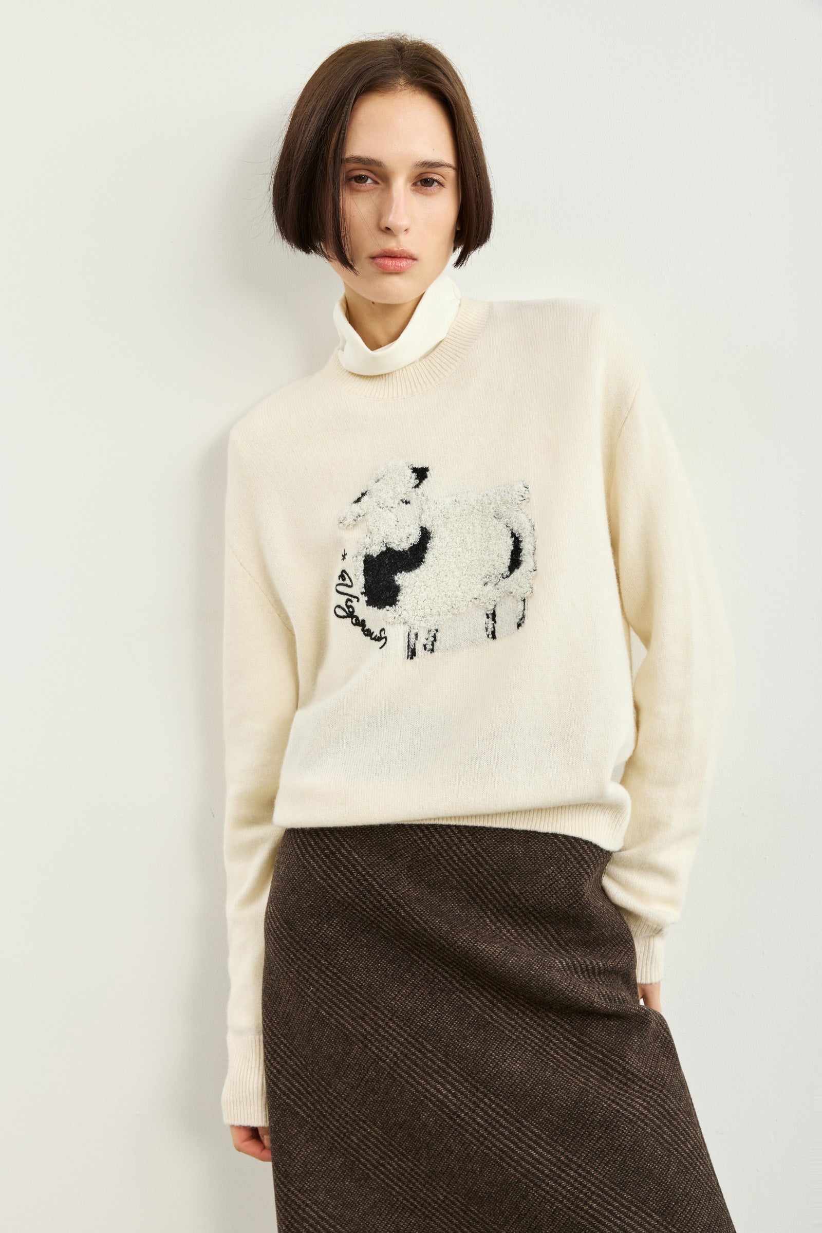 LILY Lamb-Embroidered Wool Crewneck Sweater, view 2
