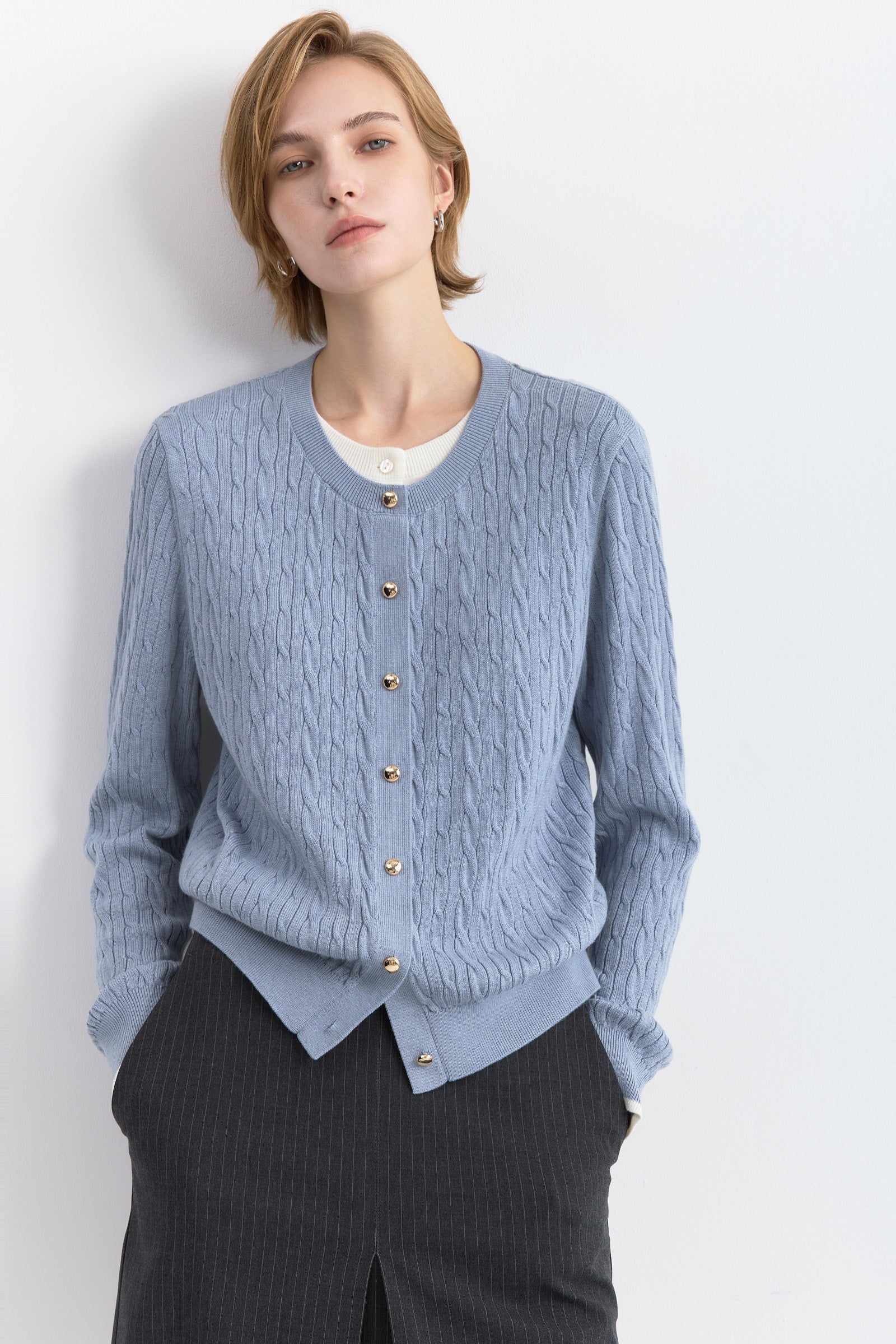 LILY Layered Cable Knit Cardigan, view 3