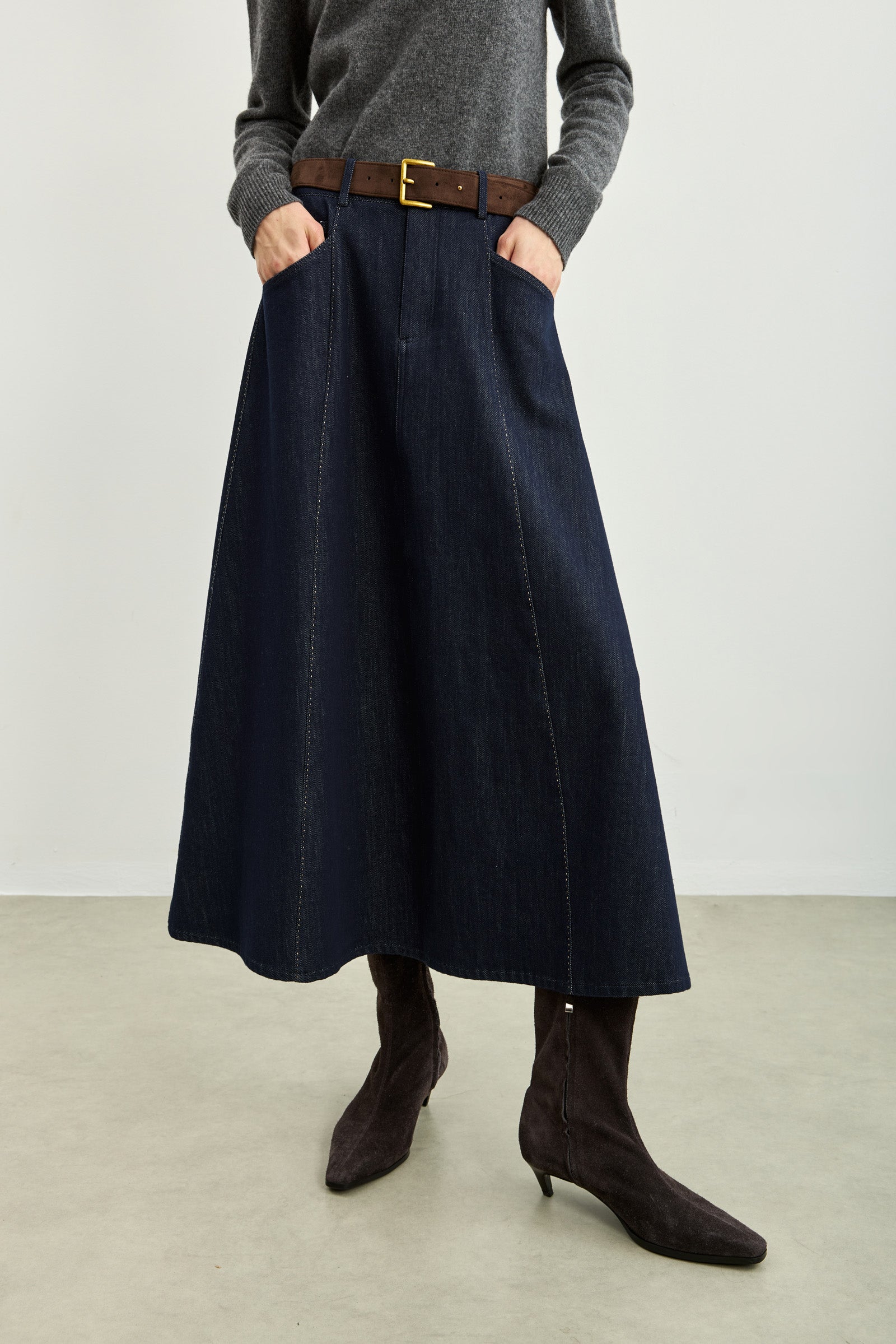 LILY Paneled Denim A-Line Skirt by LILY STUDIO