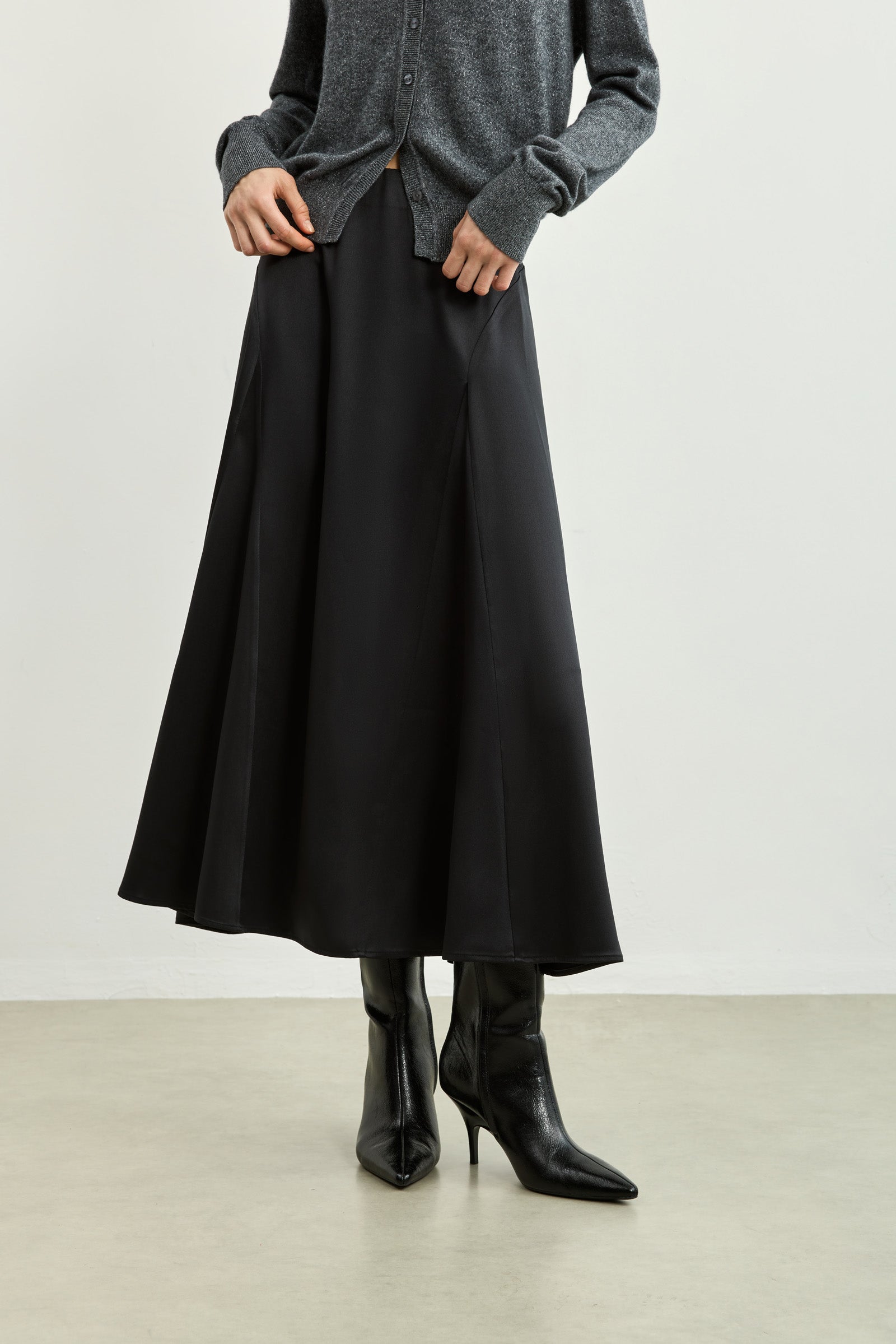 LILY Paneled Satin Mermaid Maxi Skirt by LILY STUDIO