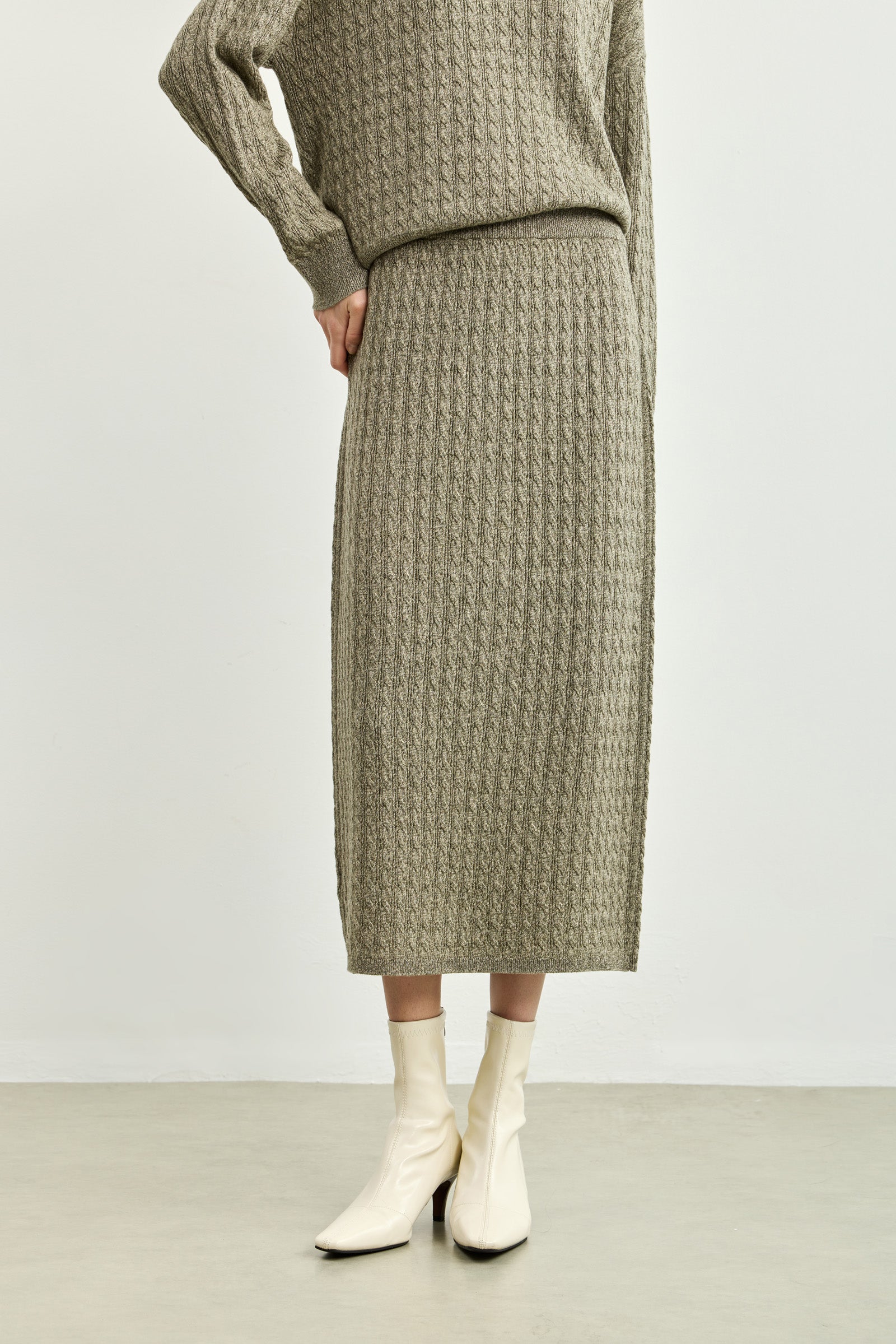 LILY Plaid Cable-Knit Wool-Blend Straight Skirt by LILY STUDIO