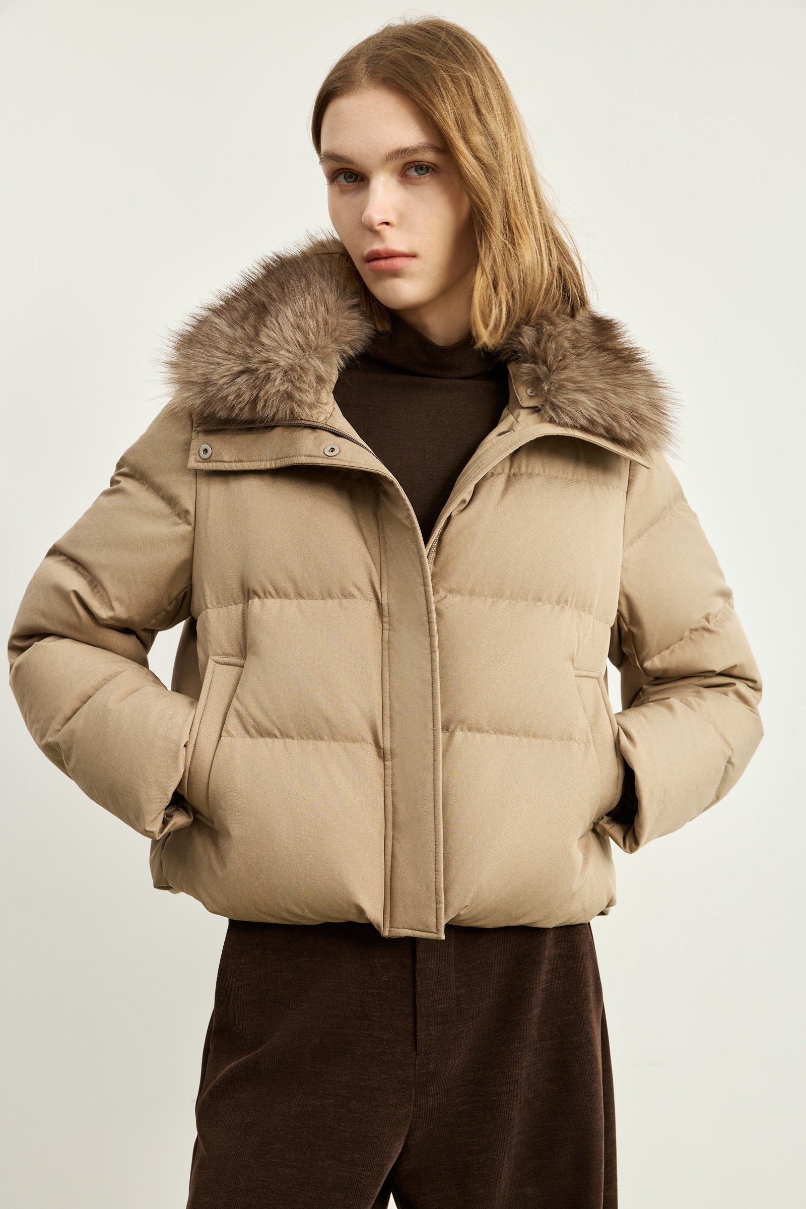 LILY Plush-Collar Cropped Utility Down Jacket by LILY STUDIO