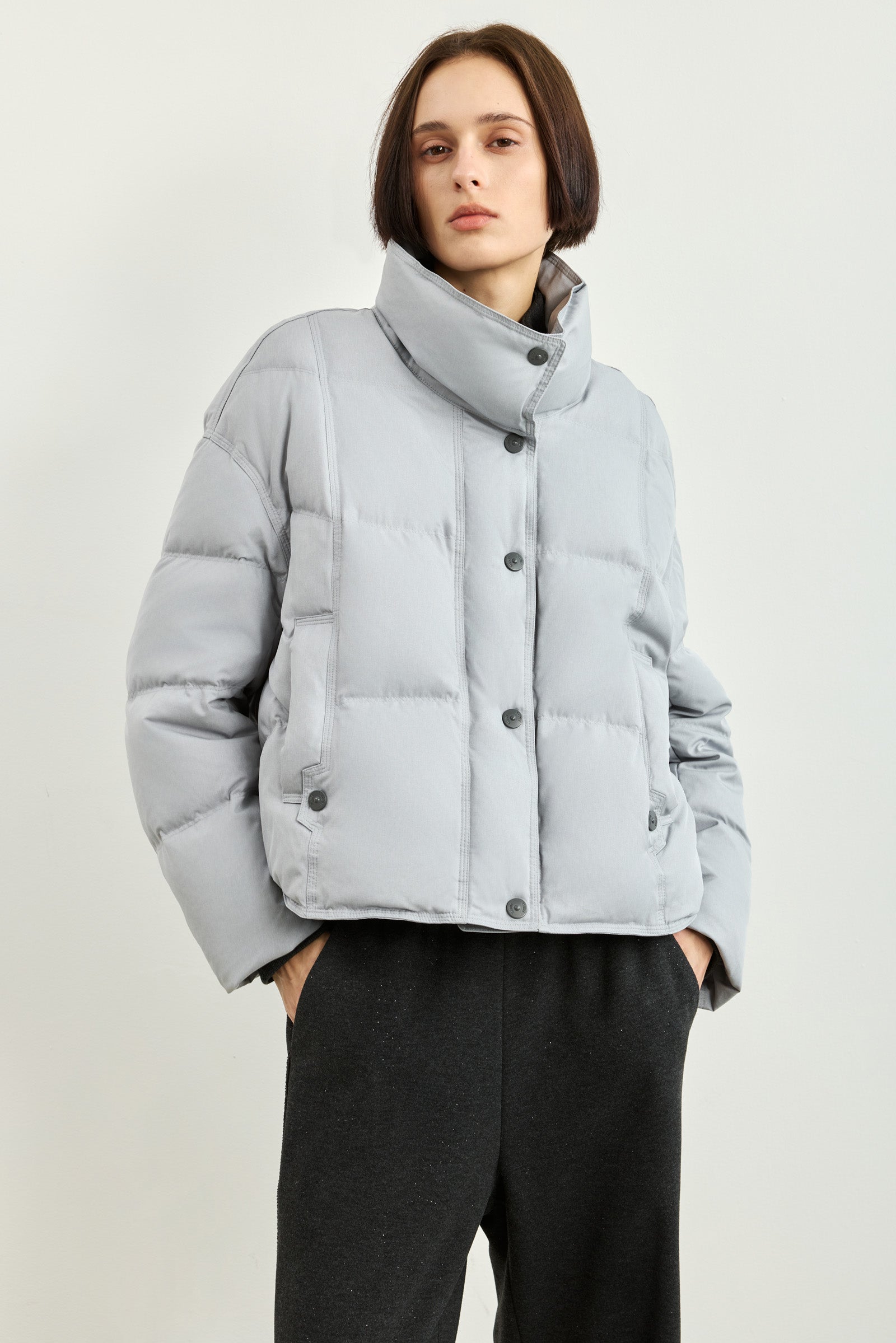 LILY Relaxed Stand-Collar Down Puffer Jacket by LILY STUDIO