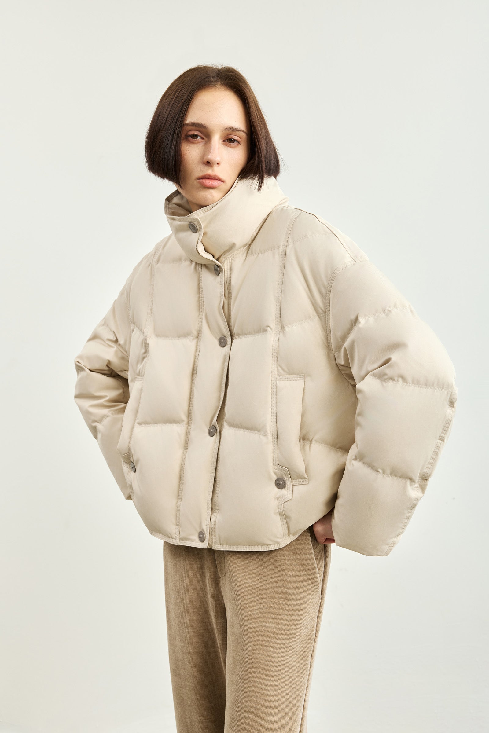 LILY Relaxed Stand-Collar Down Puffer Jacket, view 2
