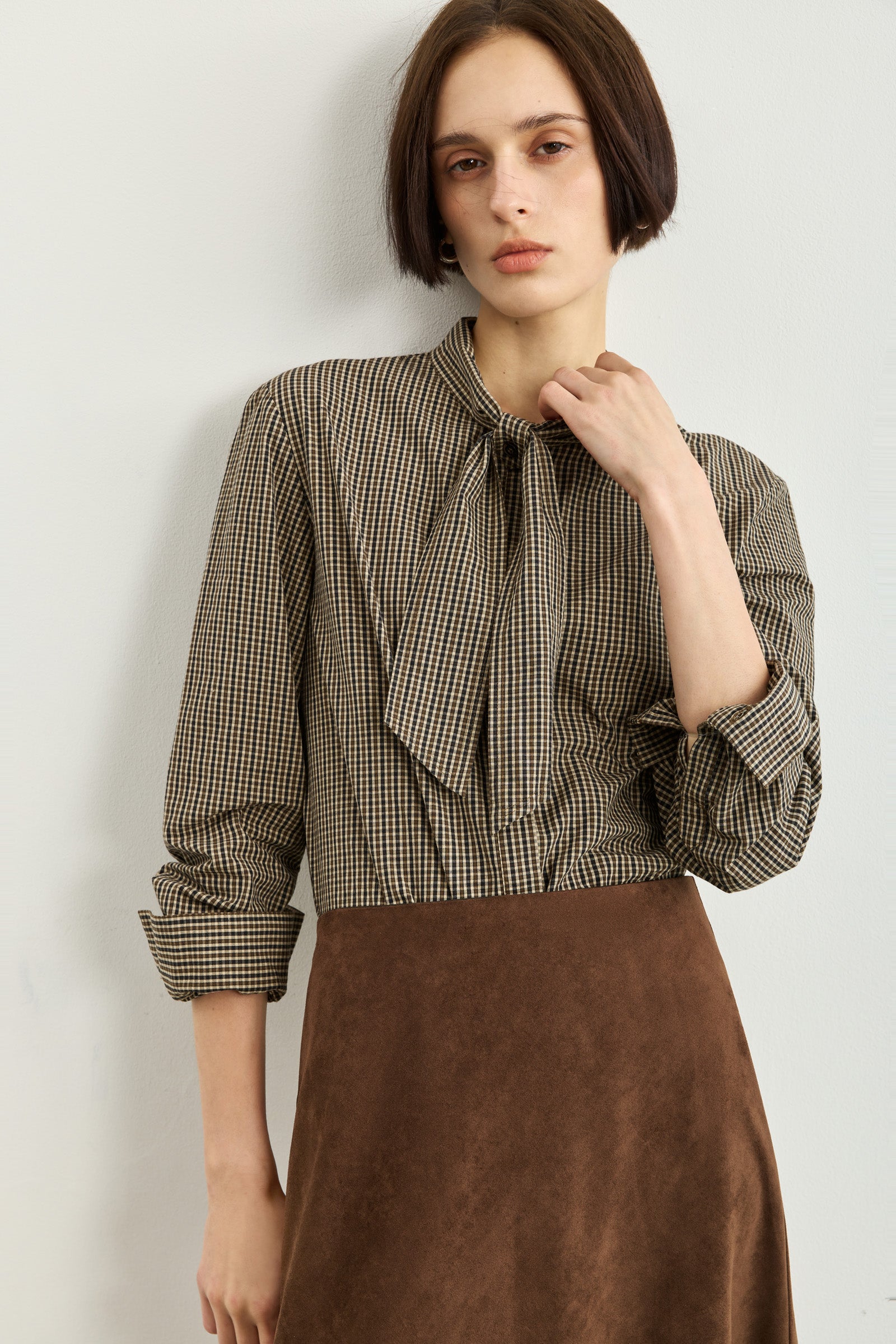 LILY Tie-Neck Plaid Shirt by LILY STUDIO