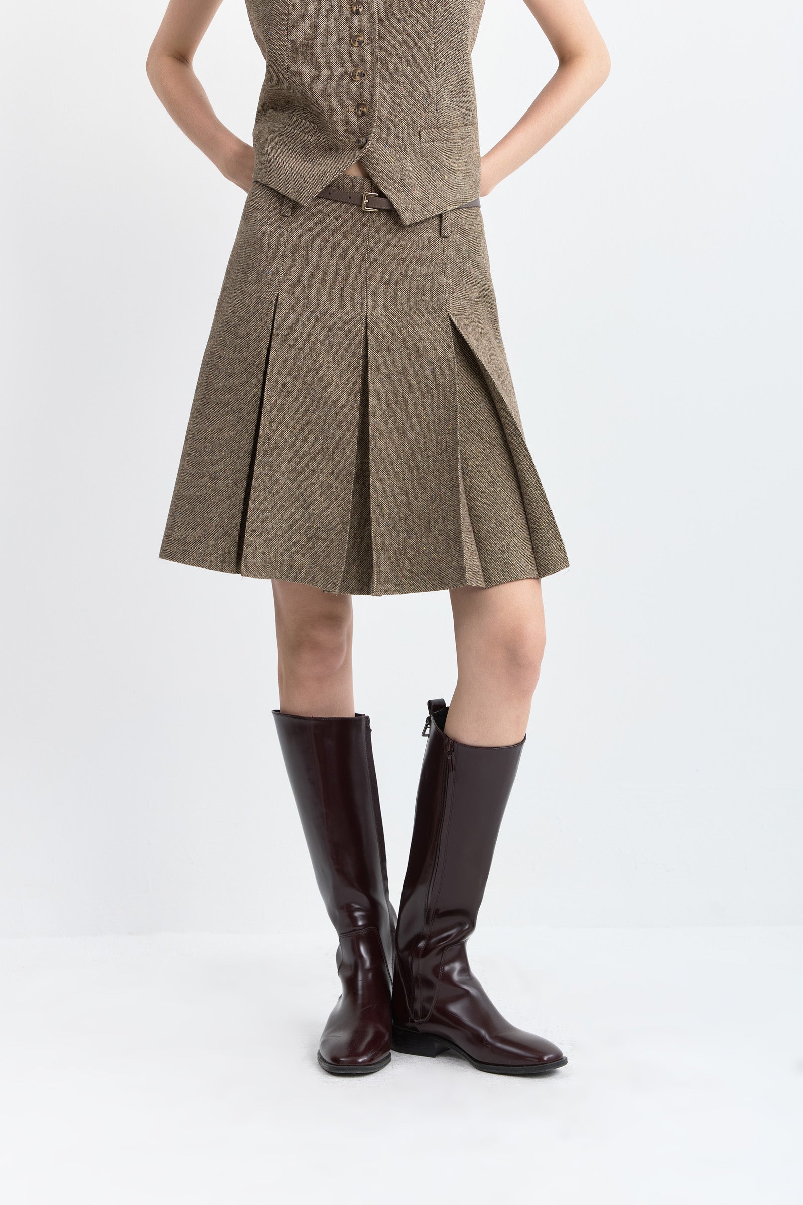 LILY Tweed Pleated A-Line Skirt by LILY STUDIO