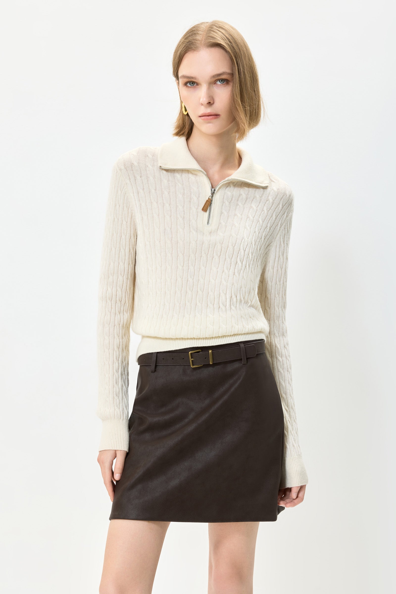 LILY Wool-Blend Cable Knit Mock Neck Sweater by LILY STUDIO