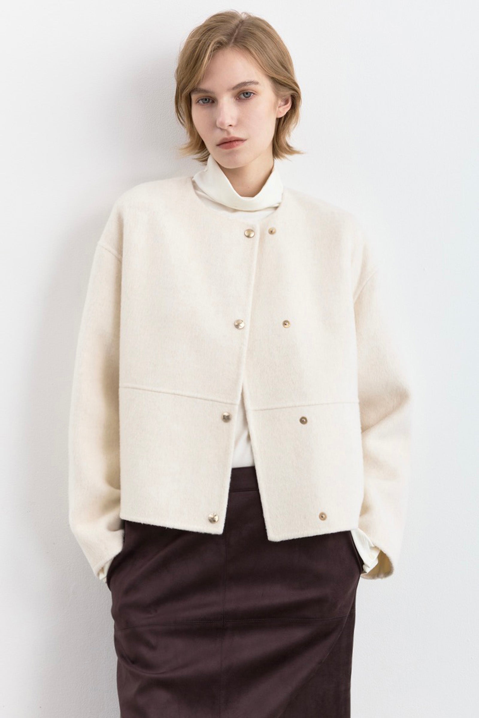 LILY Wool-Blend Double-Faced Short Coat, view 2