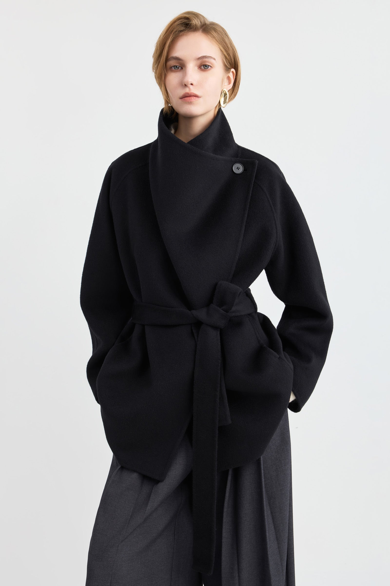 LILY Wool-Blend Draped Collar Coat, view 2