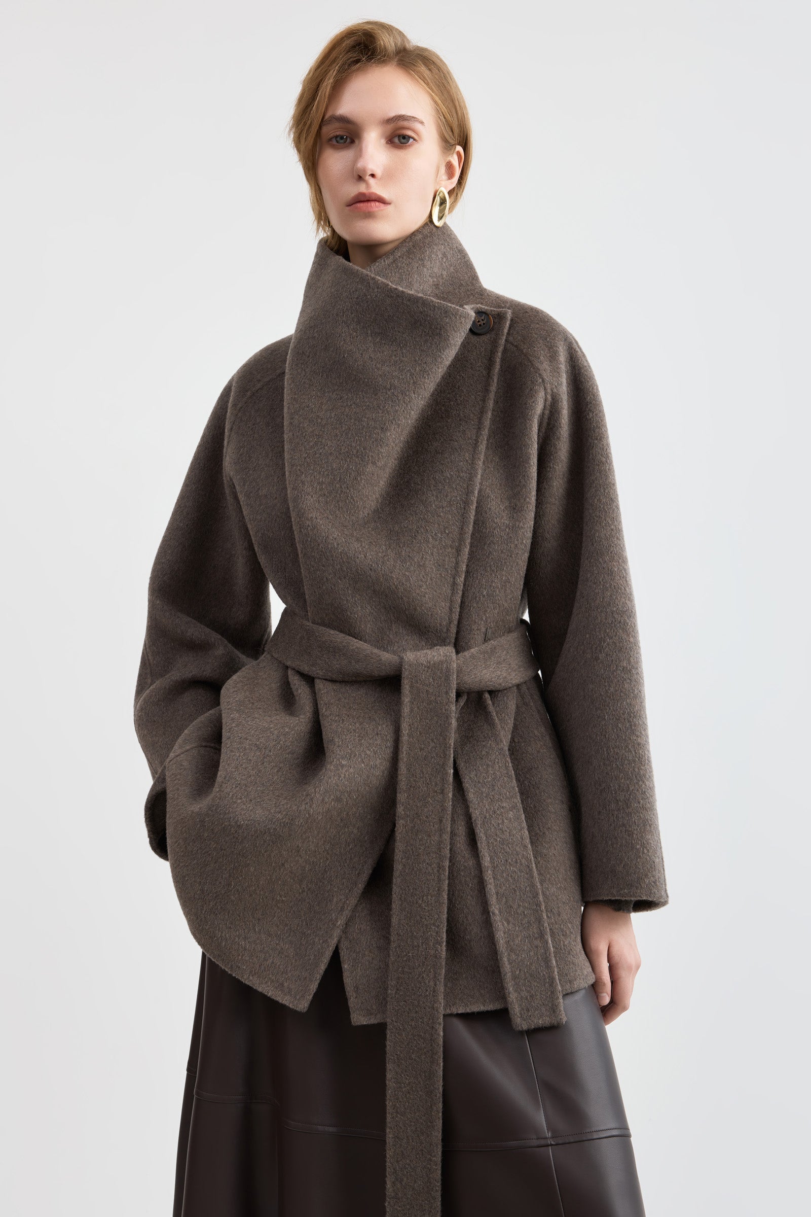 LILY Wool-Blend Draped Collar Coat, view 3