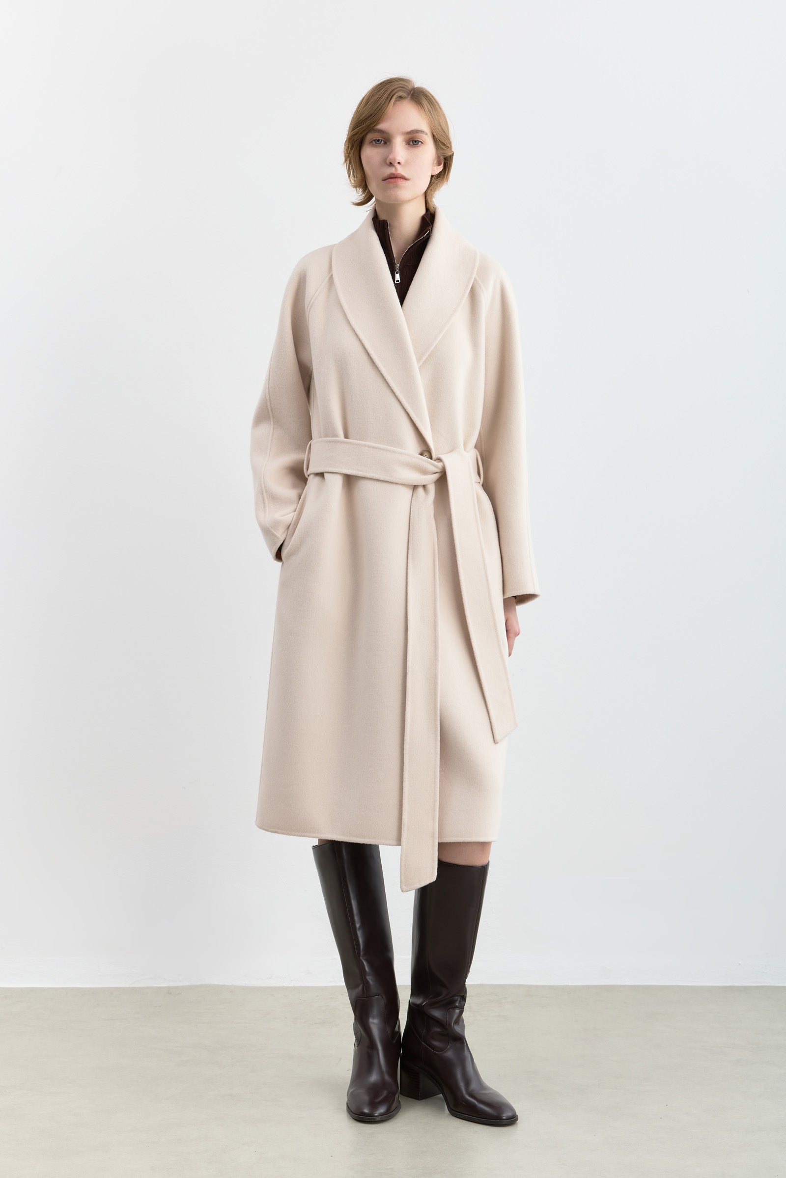 LILY Wool-Blend Long Shawl Collar Coat, view 2