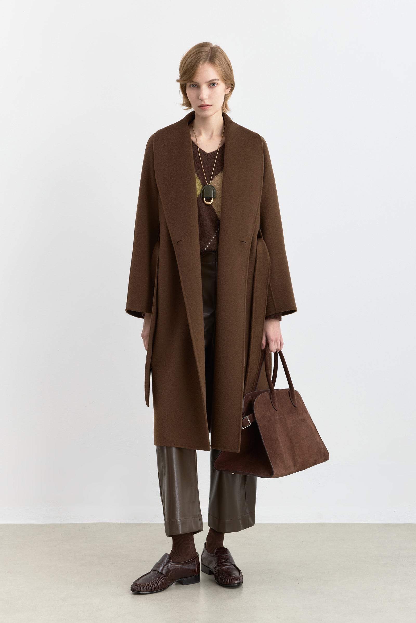 LILY Wool-Blend Long Shawl Collar Coat, view 3