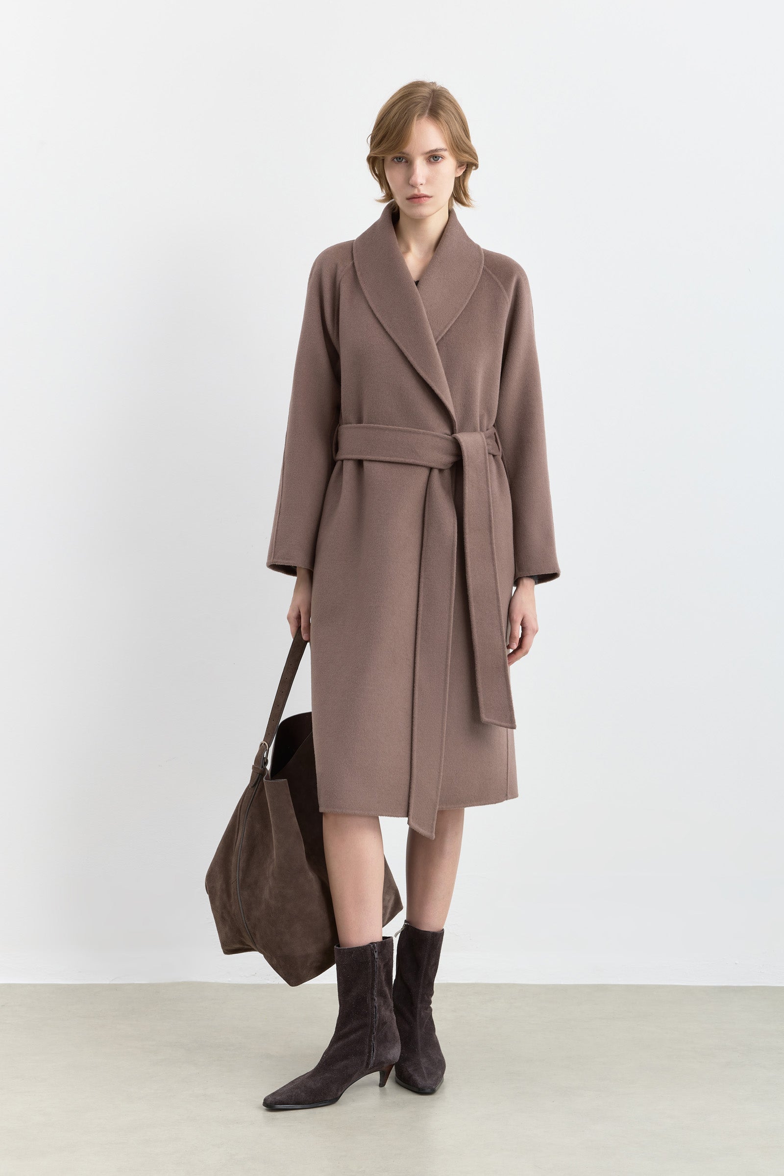 LILY Wool-Blend Long Shawl Collar Coat, view 4
