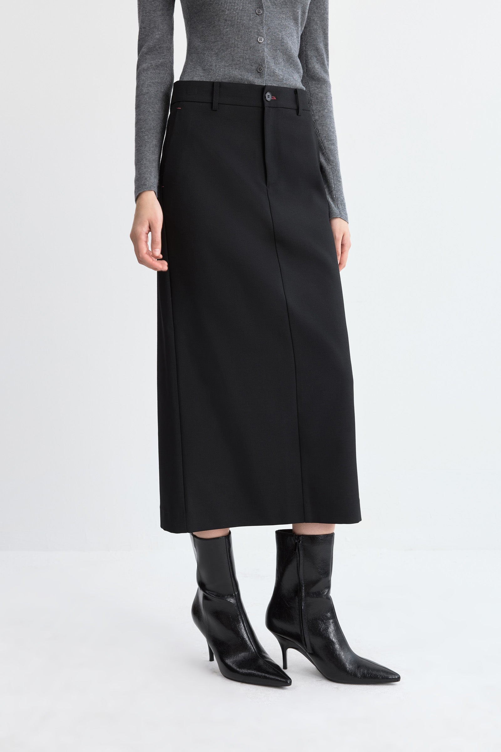 LILY Wool-Blend Straight Midi Skirt by LILY STUDIO