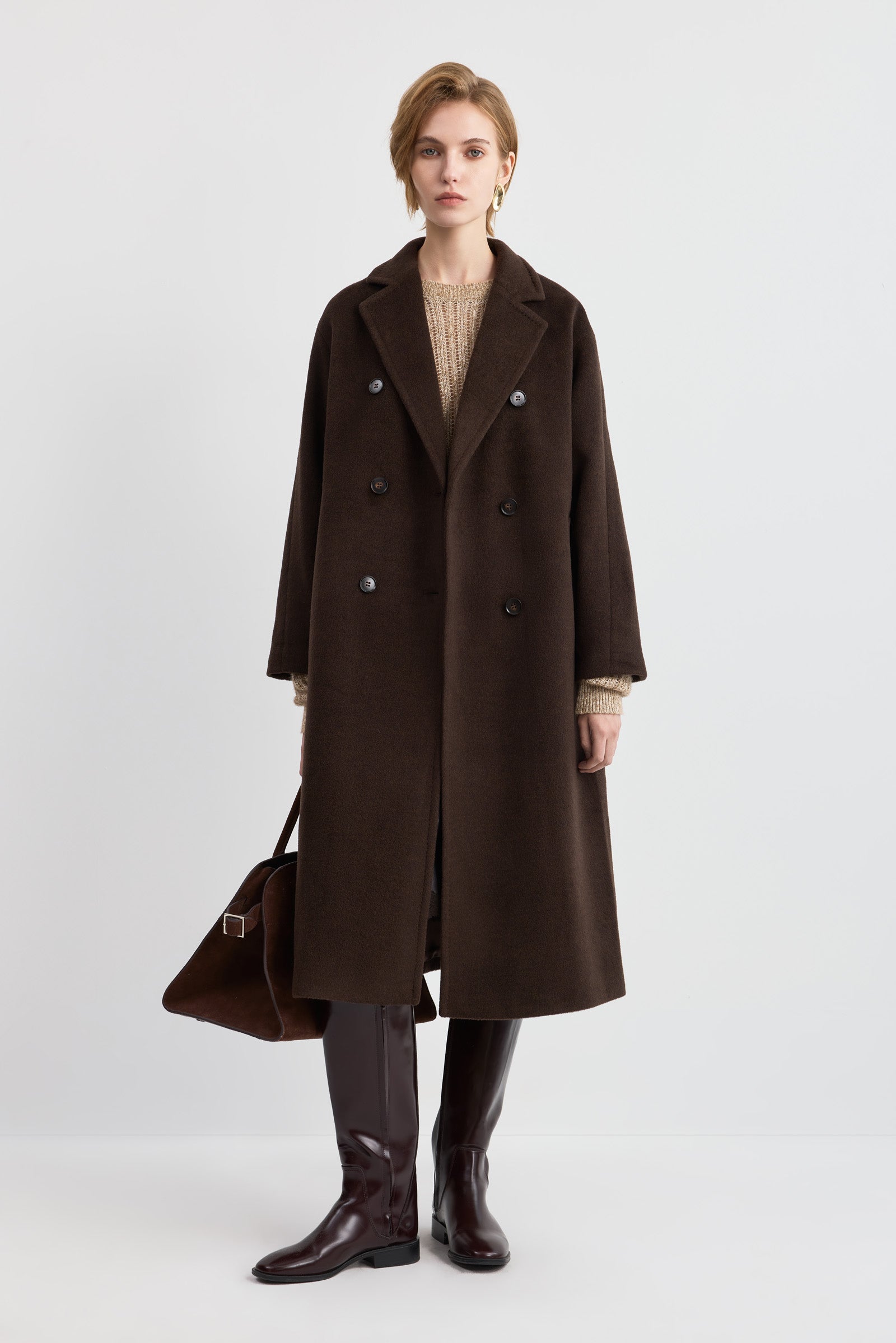 LILY Wool Long Drop-Shoulder Coat, view 2