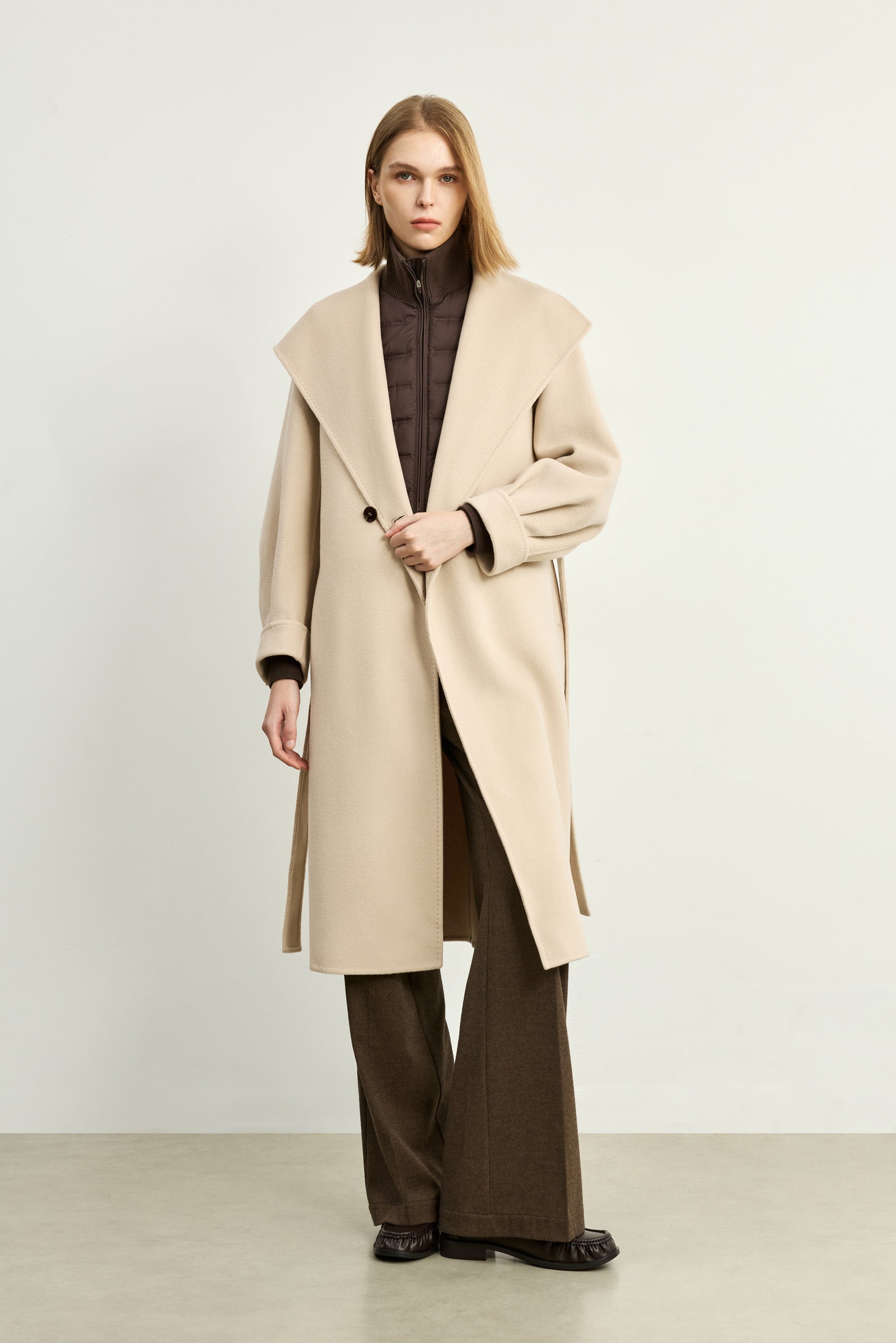 LILY Wool Long Waist-Defined Coat, view 2