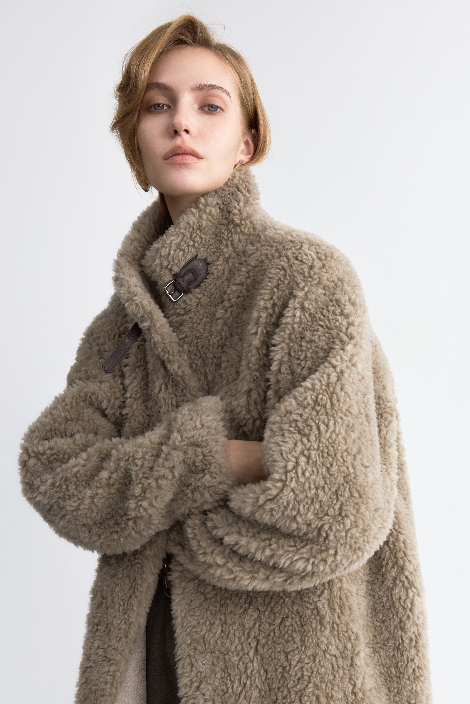 LILY Wool Textured Stand Collar Coat by LILY STUDIO