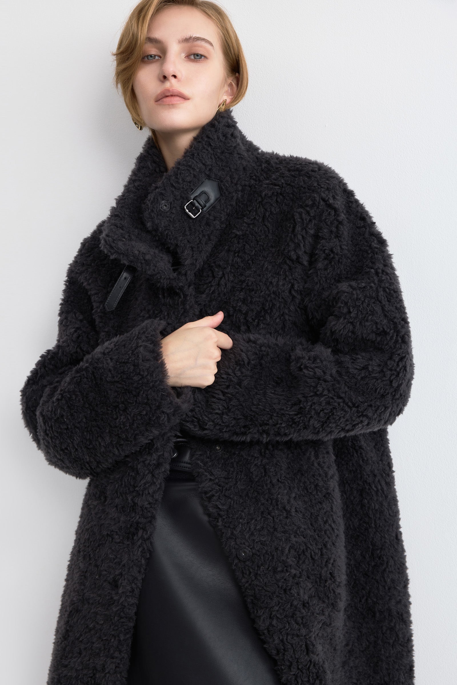 LILY Wool Textured Stand Collar Coat, view 2