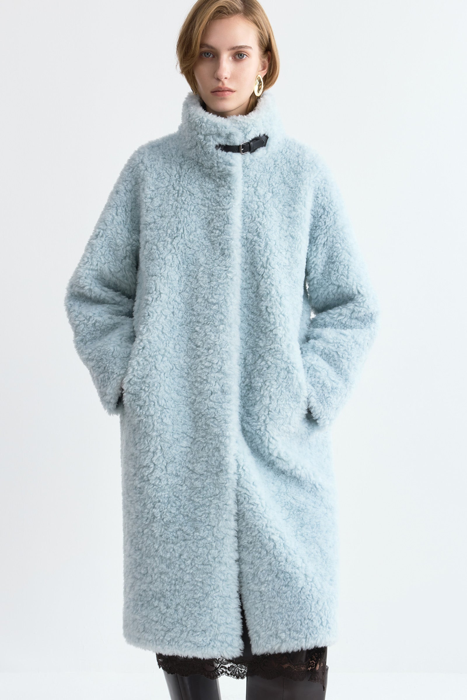 LILY Wool Textured Stand Collar Coat, view 3