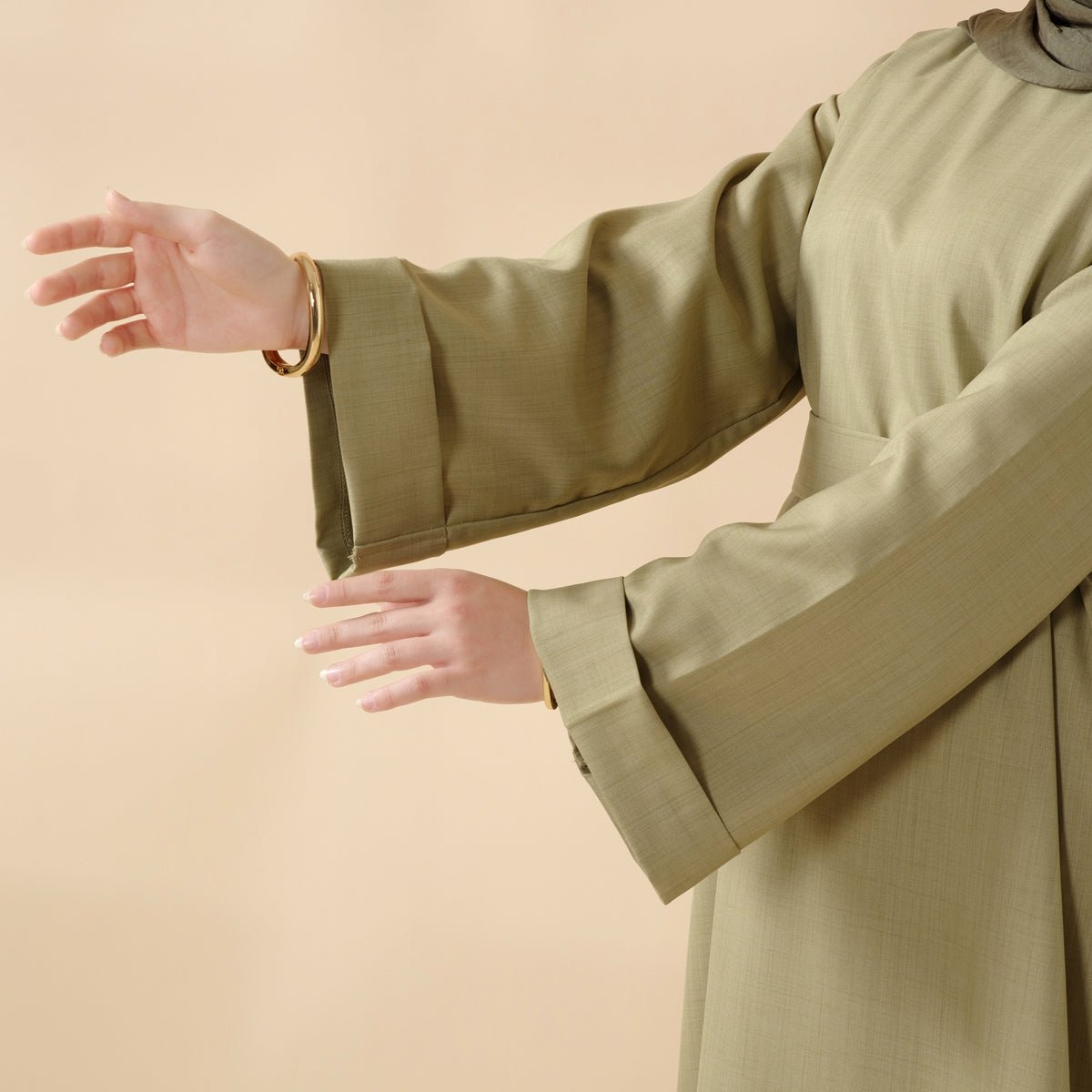 Linen Plain Abaya with Pockets 2-Piece Set (MA043), view 2