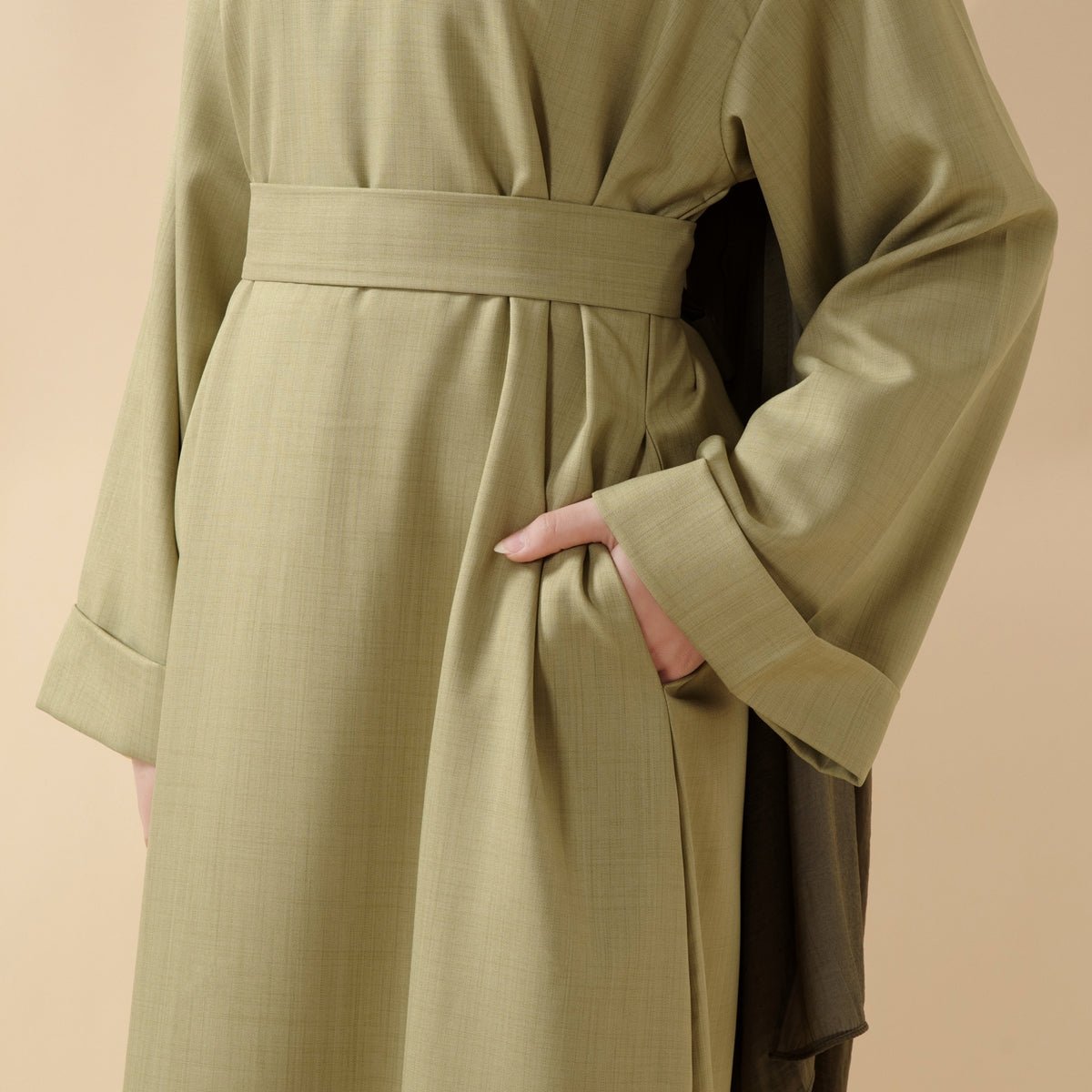 Linen Plain Abaya with Pockets 2-Piece Set (MA043), view 3