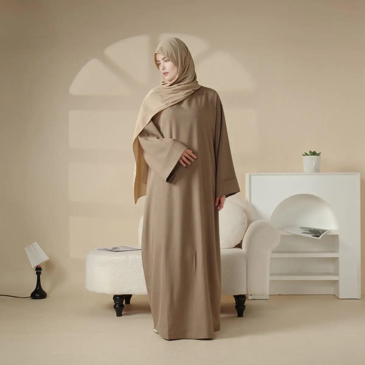 Linen Plain Abaya with Pockets 2-Piece Set (MA043), view 4