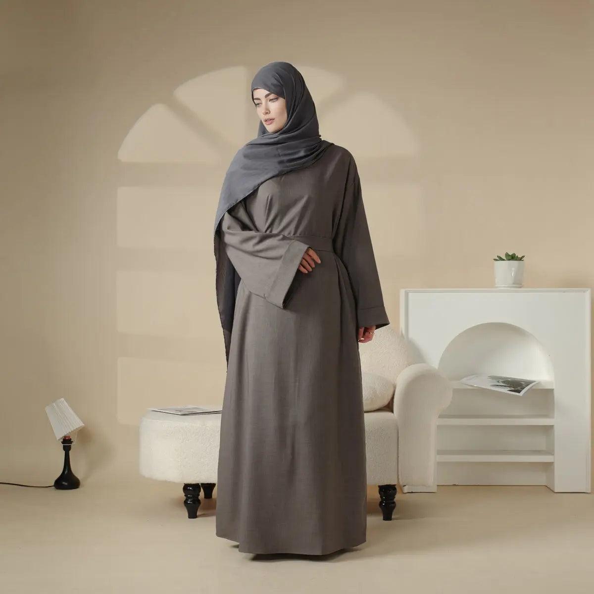 Linen Plain Abaya with Pockets 2-Piece Set (MA043), view 5