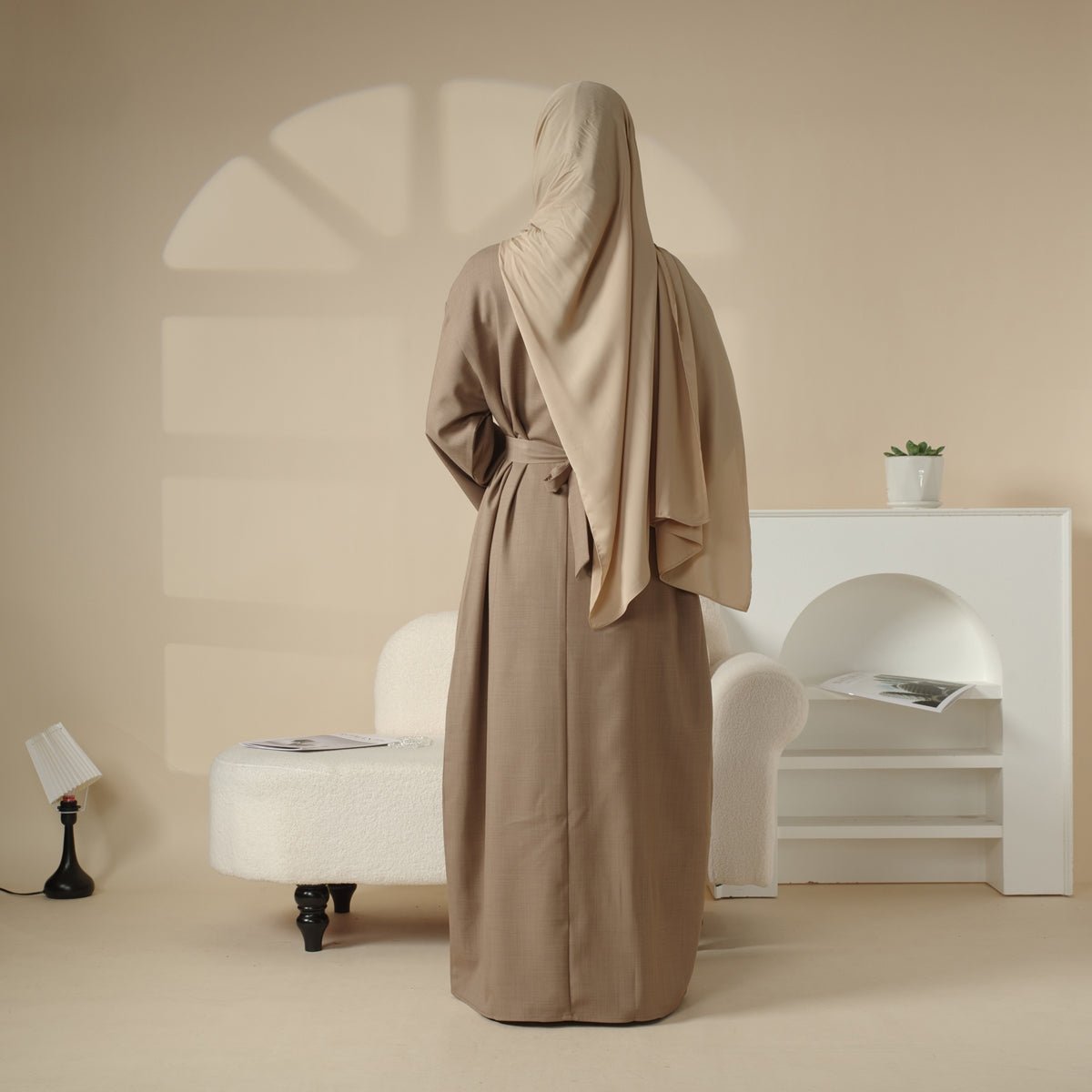 Linen Plain Abaya with Pockets 2-Piece Set (MA043), view 8