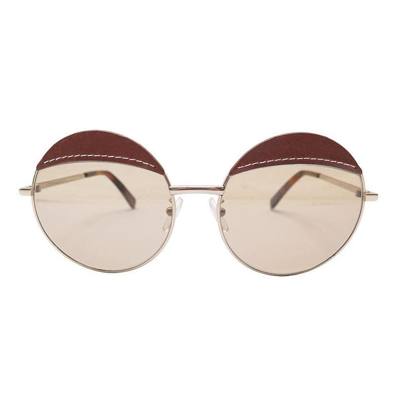 Loewe LW40007U33N Round Brown Leather Frame Sunglasses — Gold by Loewe