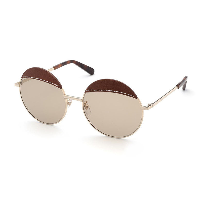 Loewe LW40007U33N Round Brown Leather Frame Sunglasses — Gold, view 2