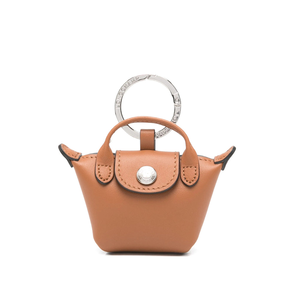 Longchamp Silver-Tone Hardware Brown Calf Leather Key Case — Brown by Longchamp