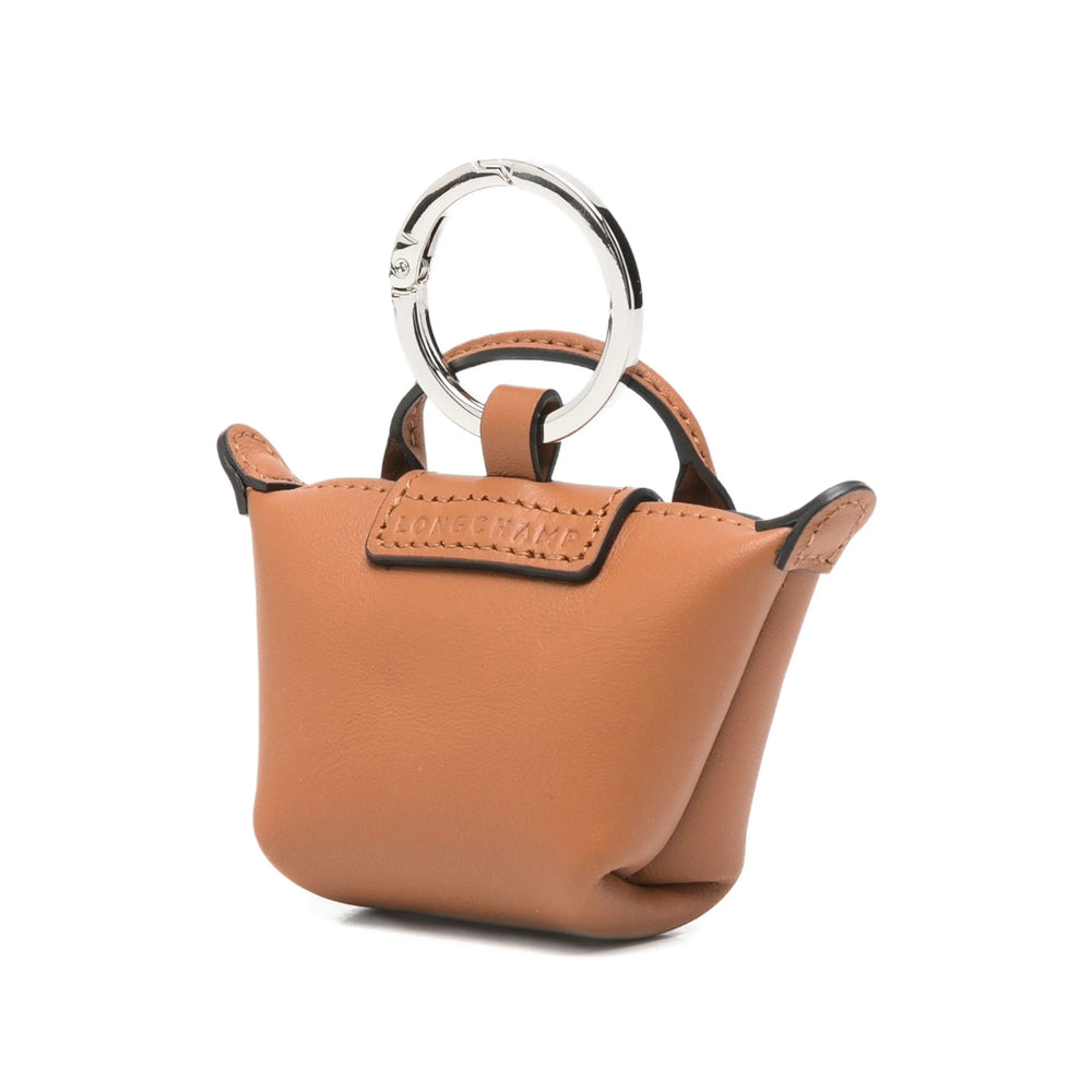 Longchamp Silver-Tone Hardware Brown Calf Leather Key Case — Brown, view 2