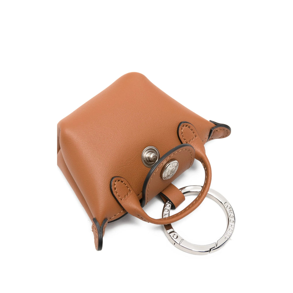 Longchamp Silver-Tone Hardware Brown Calf Leather Key Case — Brown, view 3