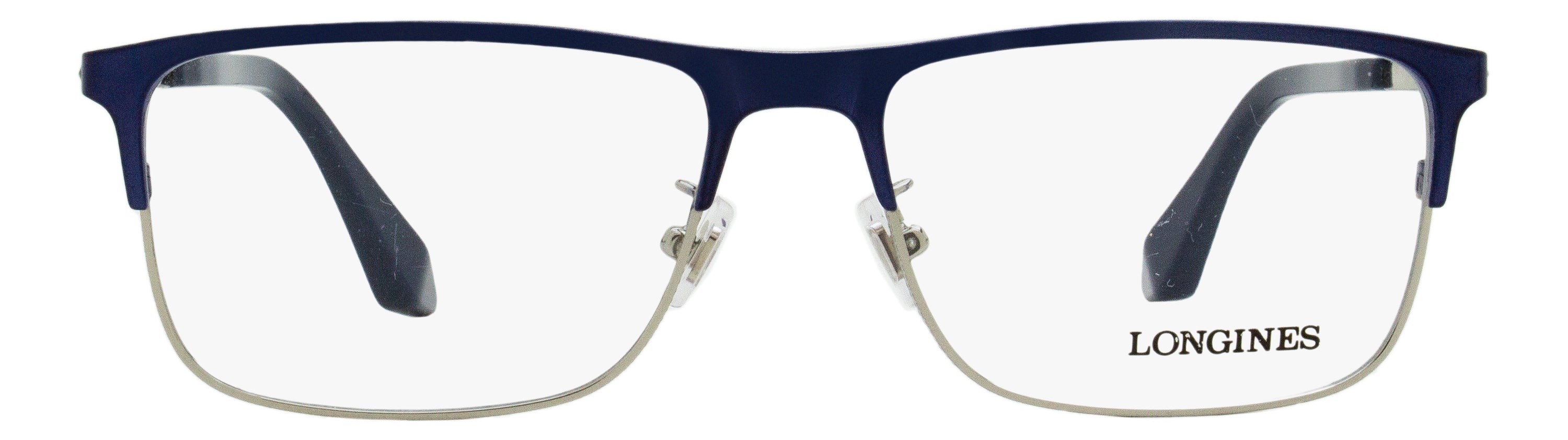 Longines LG5005-H Rectangular Metal-Acetate Eyeglasses — Navy by Longines