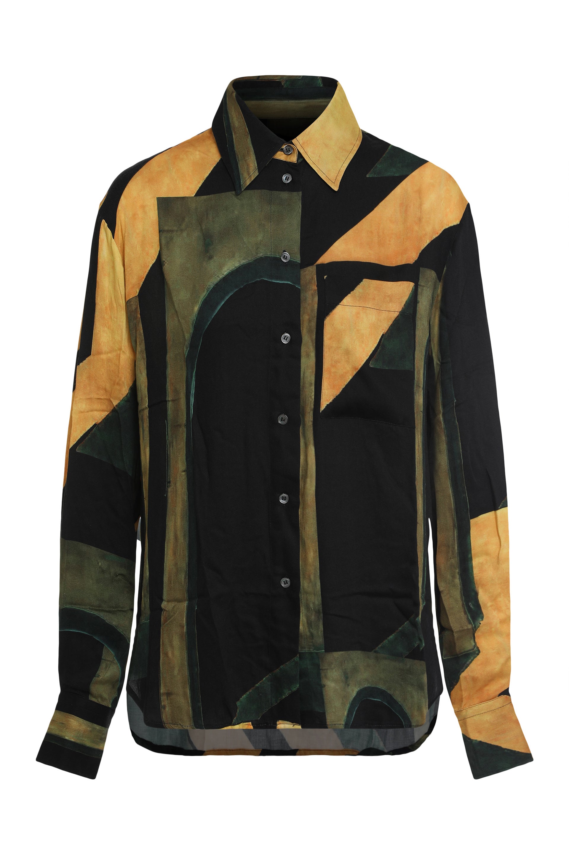 Louisa Ballou Geometric-Print Viscose Shirt — Black by Louisa Ballou