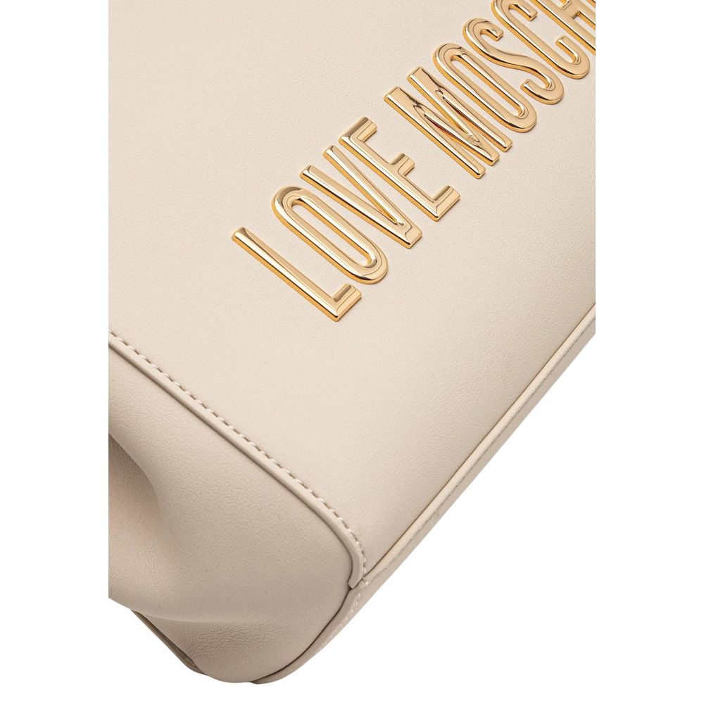 Love Moschino Logo-Embossed Polyurethane Shoulder Bag — Beige, view 3