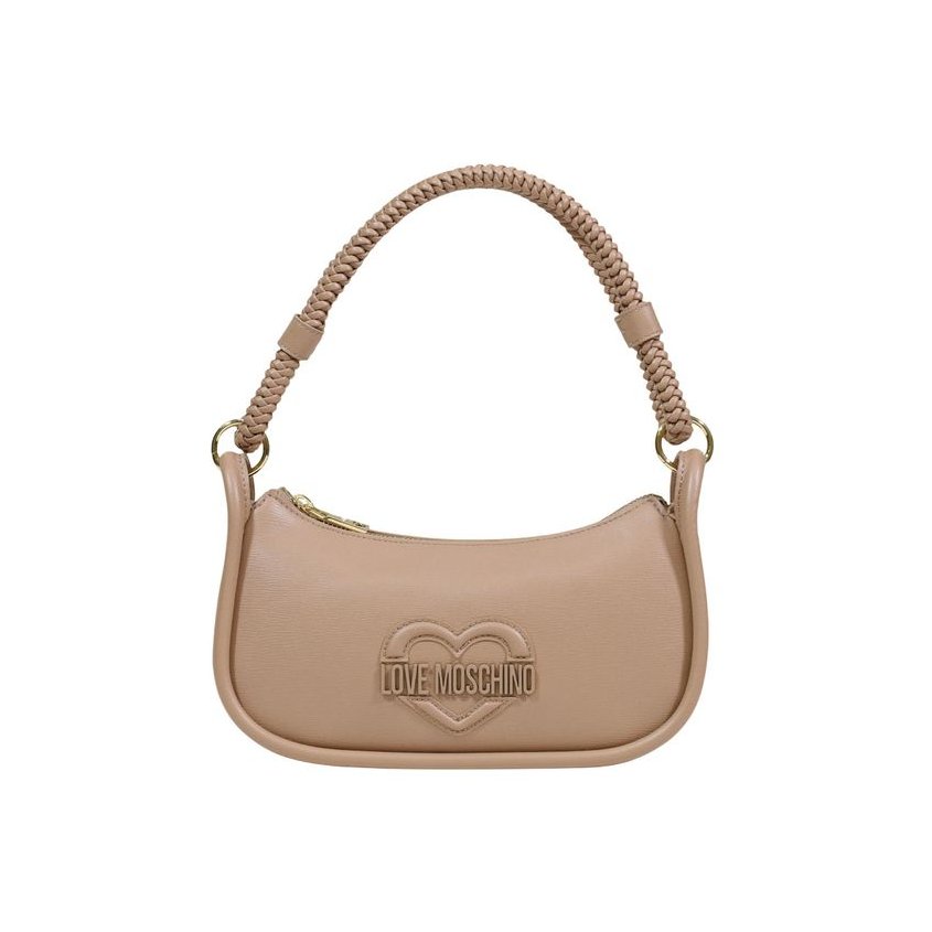 Love Moschino Embossed Logo Heart Shoulder Bag — Beige by Love Moschino