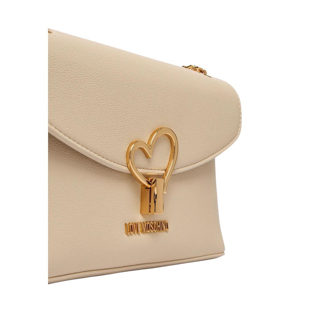 Love Moschino Gold Heart-Lock Detail Shoulder Bag — Beige, view 2