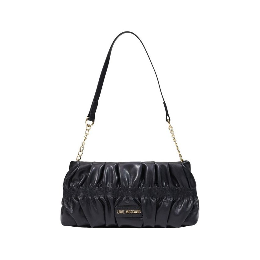 Love Moschino Pleated Polyurethane Shoulder Bag — Black by Love Moschino