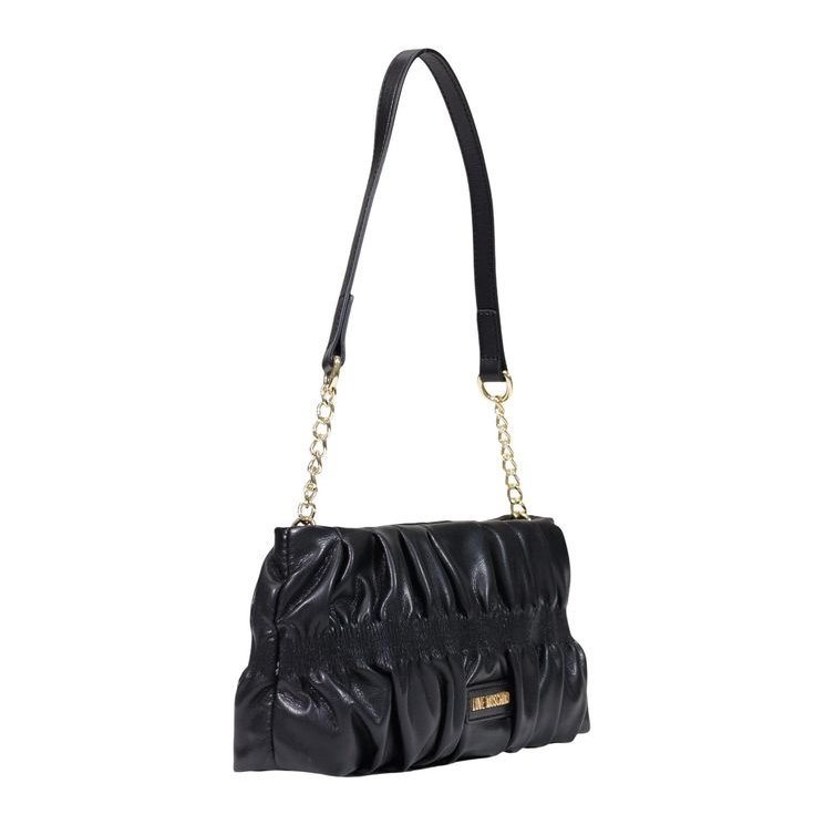 Love Moschino Pleated Polyurethane Shoulder Bag — Black, view 2