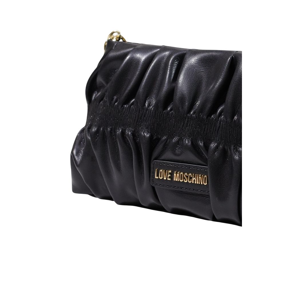 Love Moschino Pleated Polyurethane Shoulder Bag — Black, view 4
