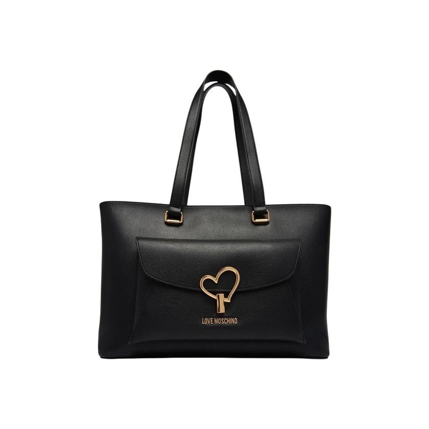 Love Moschino Gold Heart-Embellished Polyurethane Shoulder Bag — Black by Love Moschino