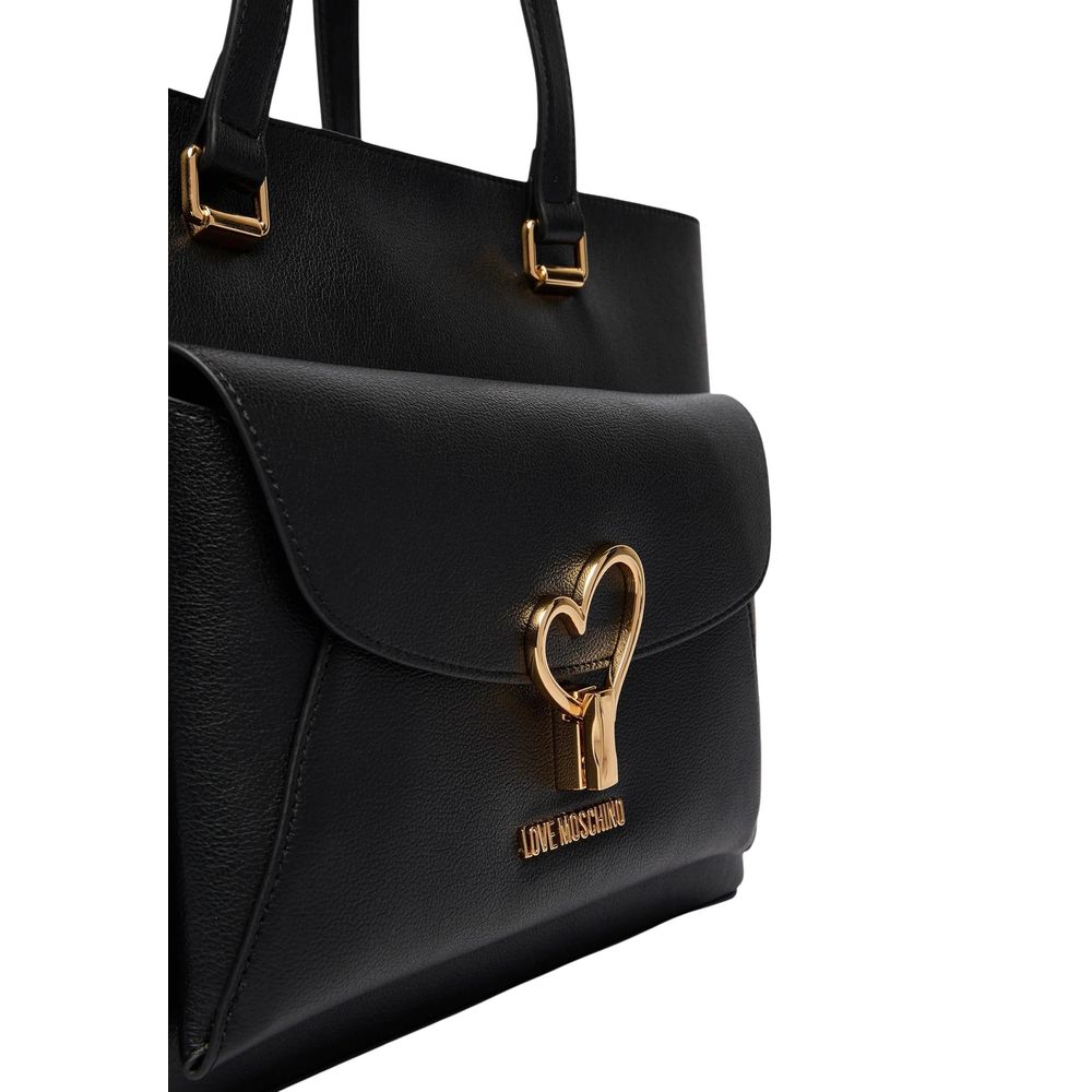 Love Moschino Gold Heart-Embellished Polyurethane Shoulder Bag — Black, view 2