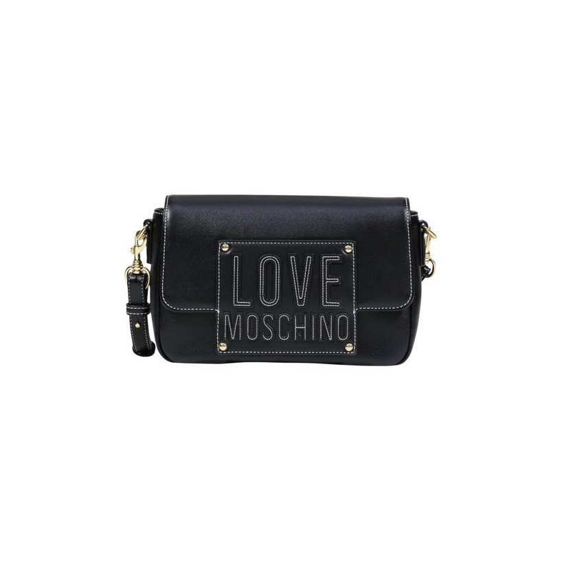 Love Moschino Logo-Embossed Polyurethane Shoulder Bag — Black by Love Moschino