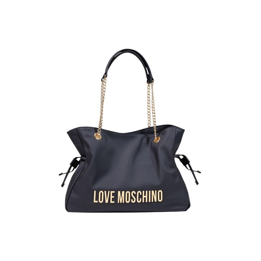 Love Moschino Logo-Embellished Polyurethane Shoulder Bag — Black by Love Moschino