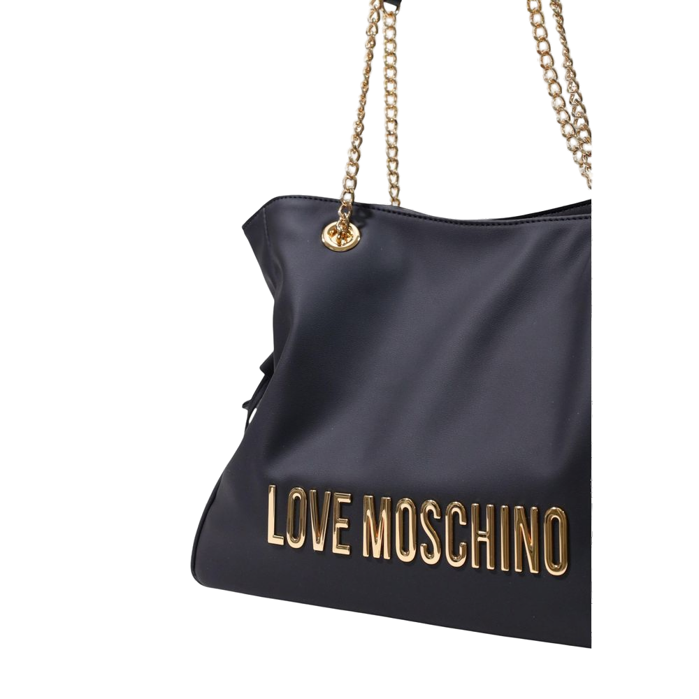 Love Moschino Logo-Embellished Polyurethane Shoulder Bag — Black, view 4