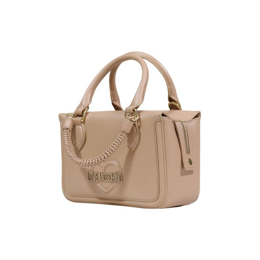 Love Moschino Embossed Logo Top Handle Bag — Beige, view 3